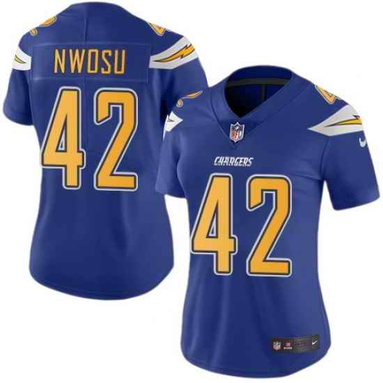 Nike Chargers #42 Uchenna Nwosu Electric Blue Womens Stitched NFL Limited Rush Jersey